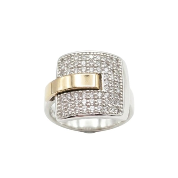 Anillo Hebilla -Plata y Oro- Zirconia AN6011 conpiedra