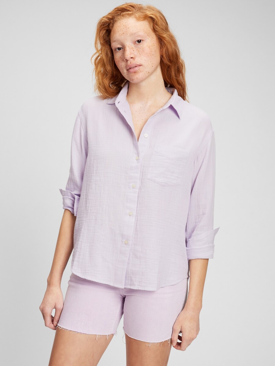 Camisa Oversized De Muselina Mujer - Oxford Purple 