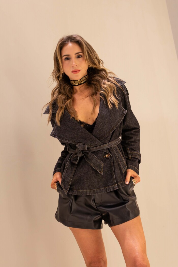 TRENCHCOAT REBECCA MINI DENIM BLACK TRENCHCOAT REBECCA MINI DENIM BLACK