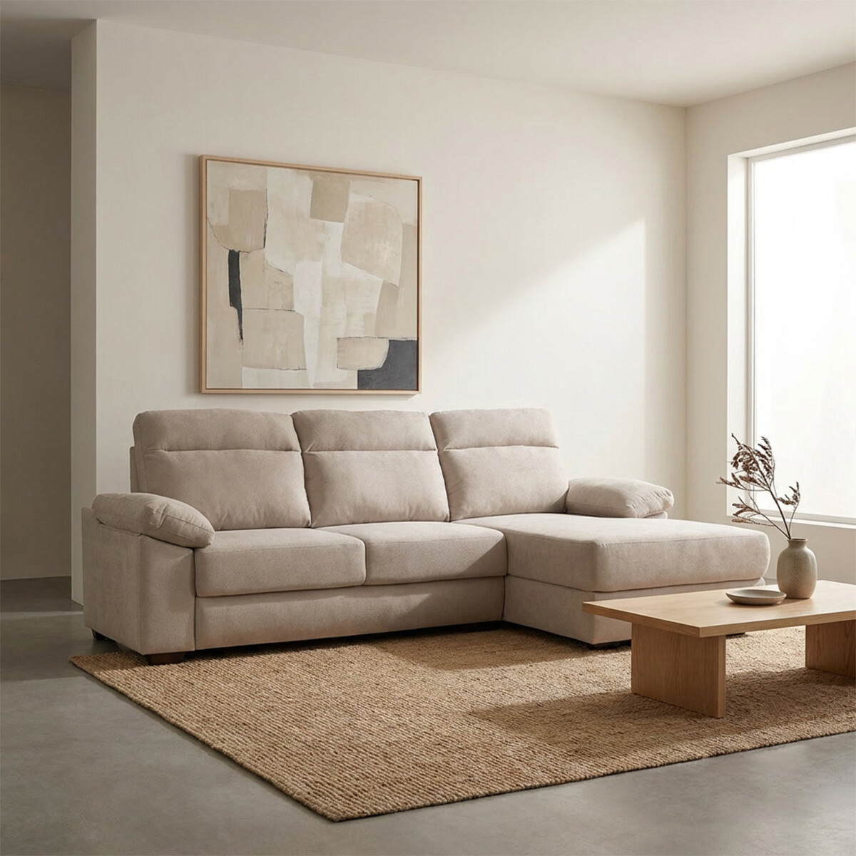 Rinconera Owen - Tela Microfibra - Chaise derecho - 12072 (Beige) 