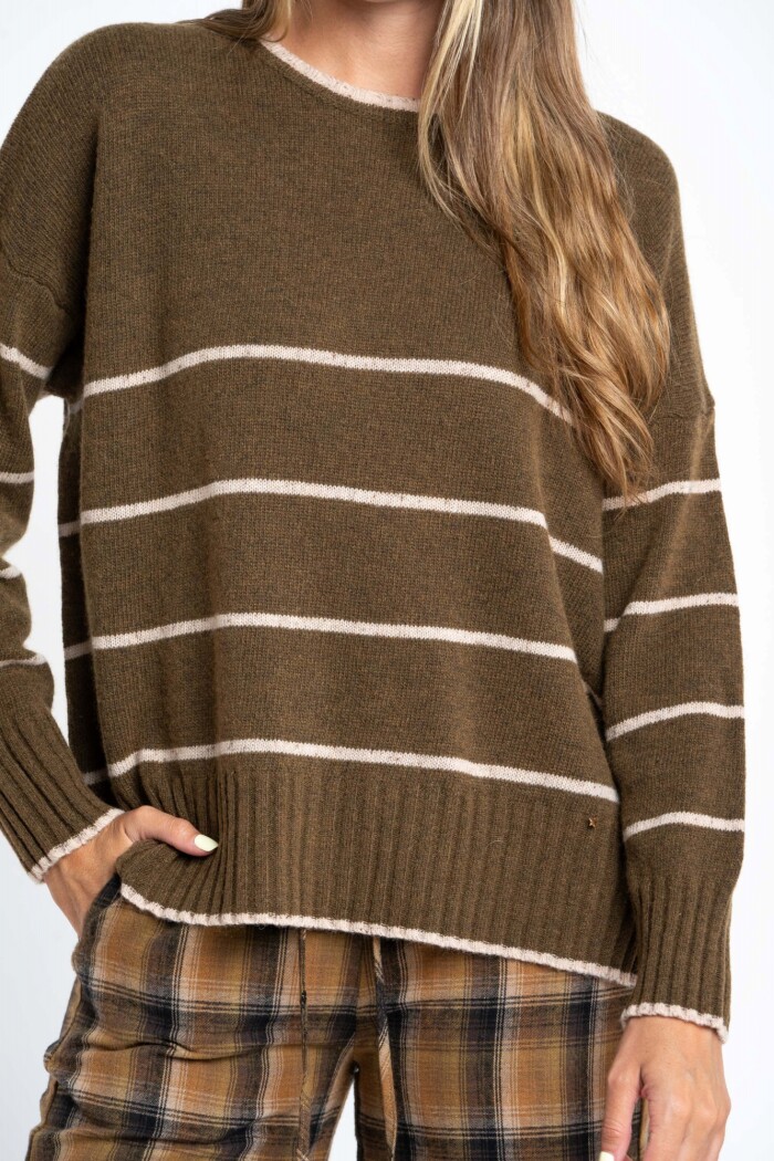 Sweater Rayado Lana Oliva