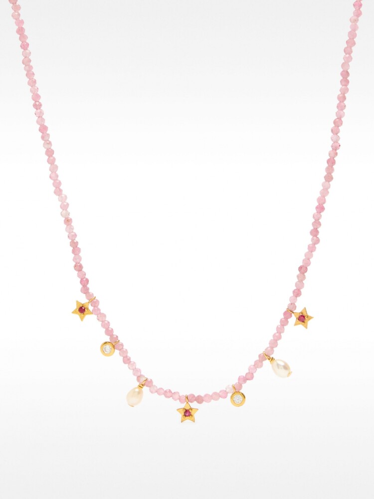 Collar De Piedras Con Perla De Agua Dulce - Plata De Ley 925 rosa
