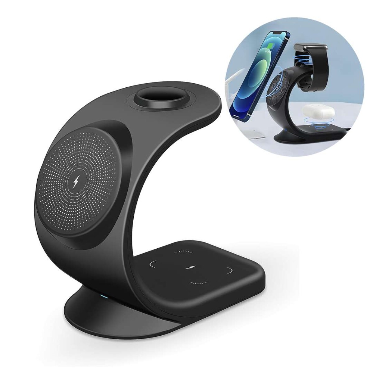 Base De Carga Inalambrica 3 En 1 Magnetico P Iphone 15W Fast - Color Negro 