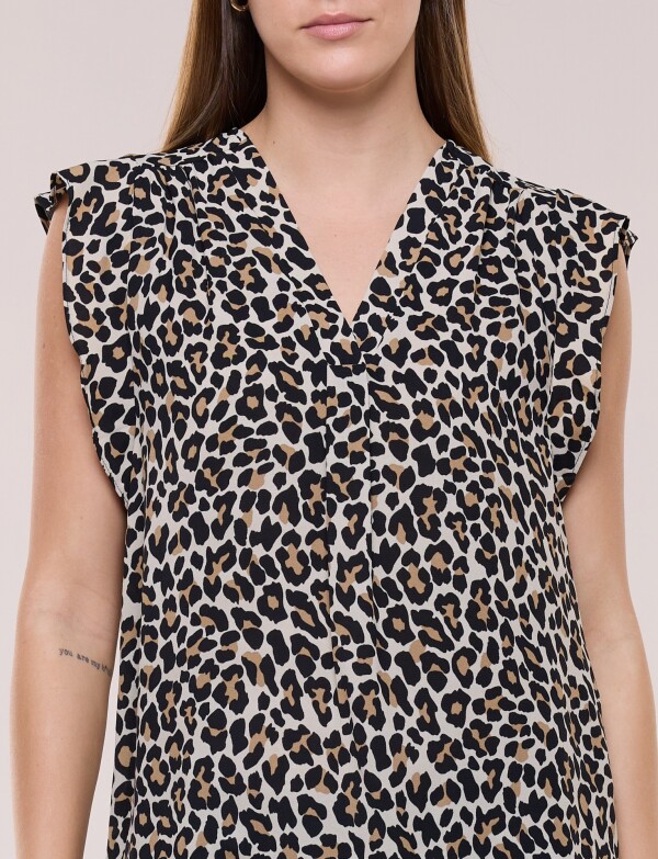 Blusa Holgada Manga Casquillo Con Volado MULTI/BEIGE
