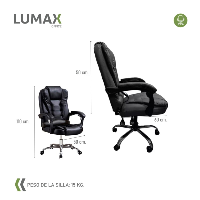 Silla Ejecutiva en cuero Lumax Modelo Miles con 7 Puntos de Masaje Negro