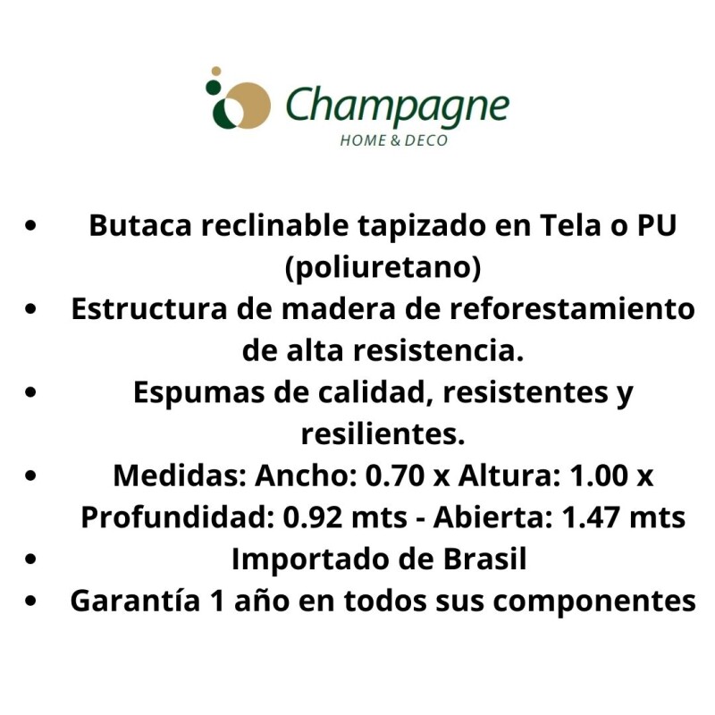 POLTRONA RECLINABLE MANUAL - TELA RUSTICA COLOR ARENA OSCURA POLTRONA RECLINABLE MANUAL - TELA RUSTICA COLOR ARENA OSCURA