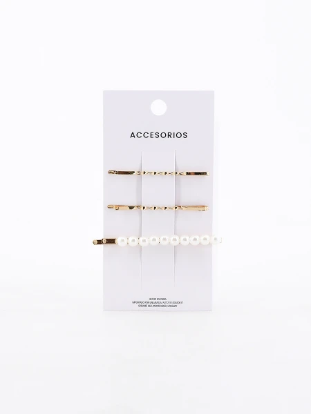 BROCHE PERLAS PACK x 3 DORADO