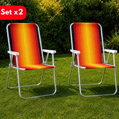 Set X 2 Sillas Altas Aluminio Clásica A Rayas NARANJA