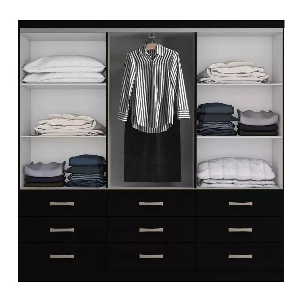 ROPERO 3 PUERTAS CORREDIZAS 9 CAJONES GUARDARROPA ARMARIO PLACARD CLOSET NEGRO