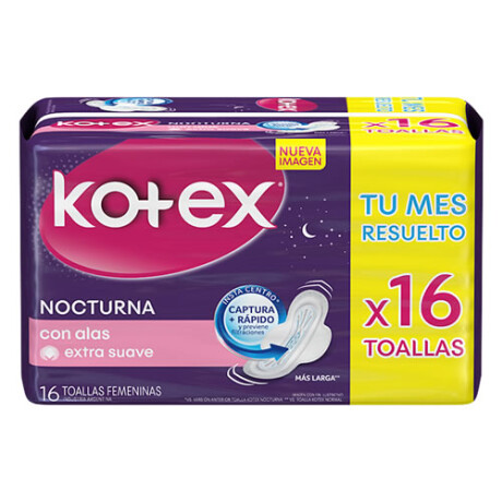 Kotex Nocturna con Alas x16 – Máxima Protección y Confort Nocturno Kotex Nocturna con Alas x16 – Máxima Protección y Confort Nocturno