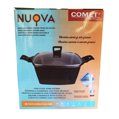 Olla cuadrada Comet Nuova con tapa 28x28 cm Negro