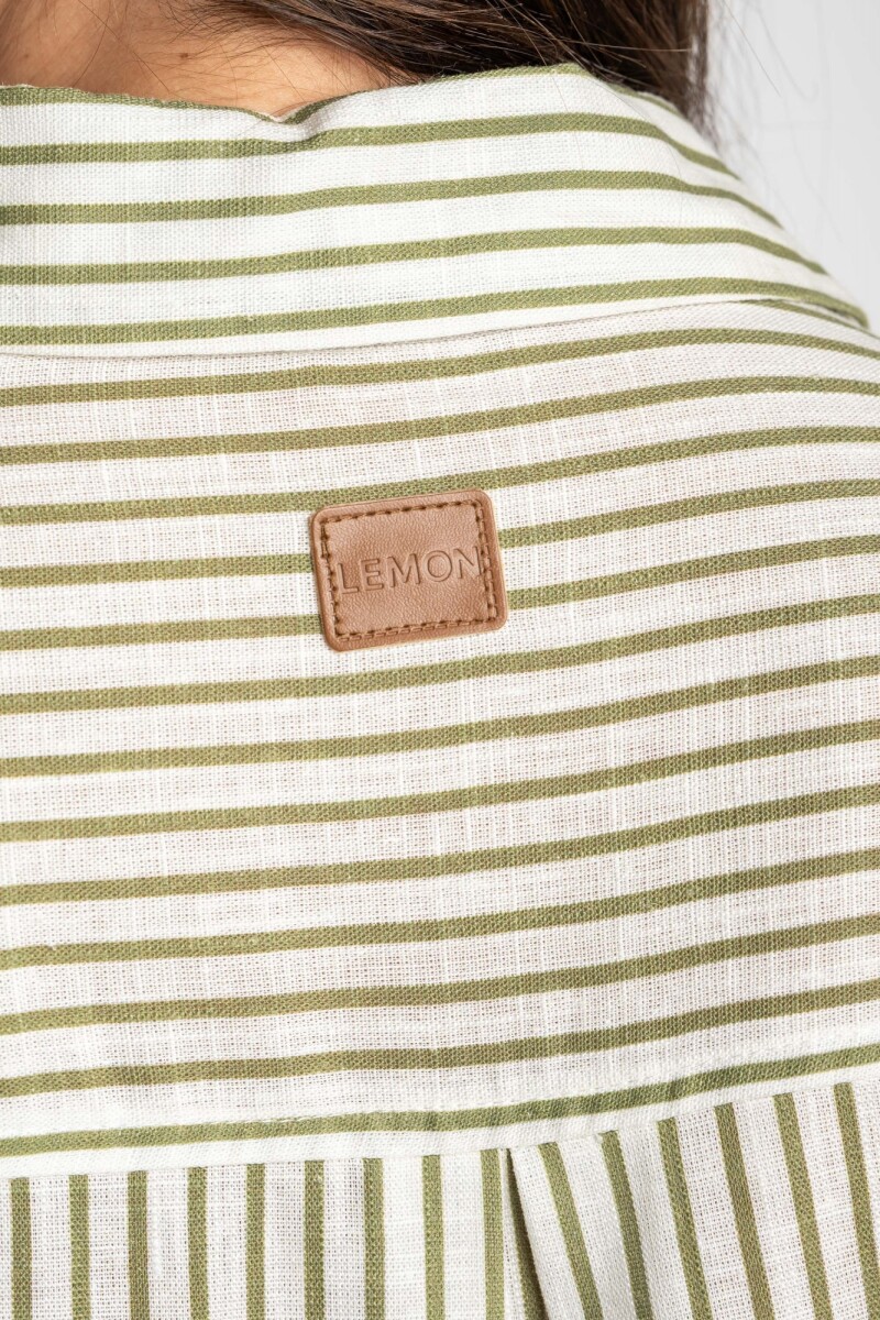 Camisa Rayada Con Lino Oliva