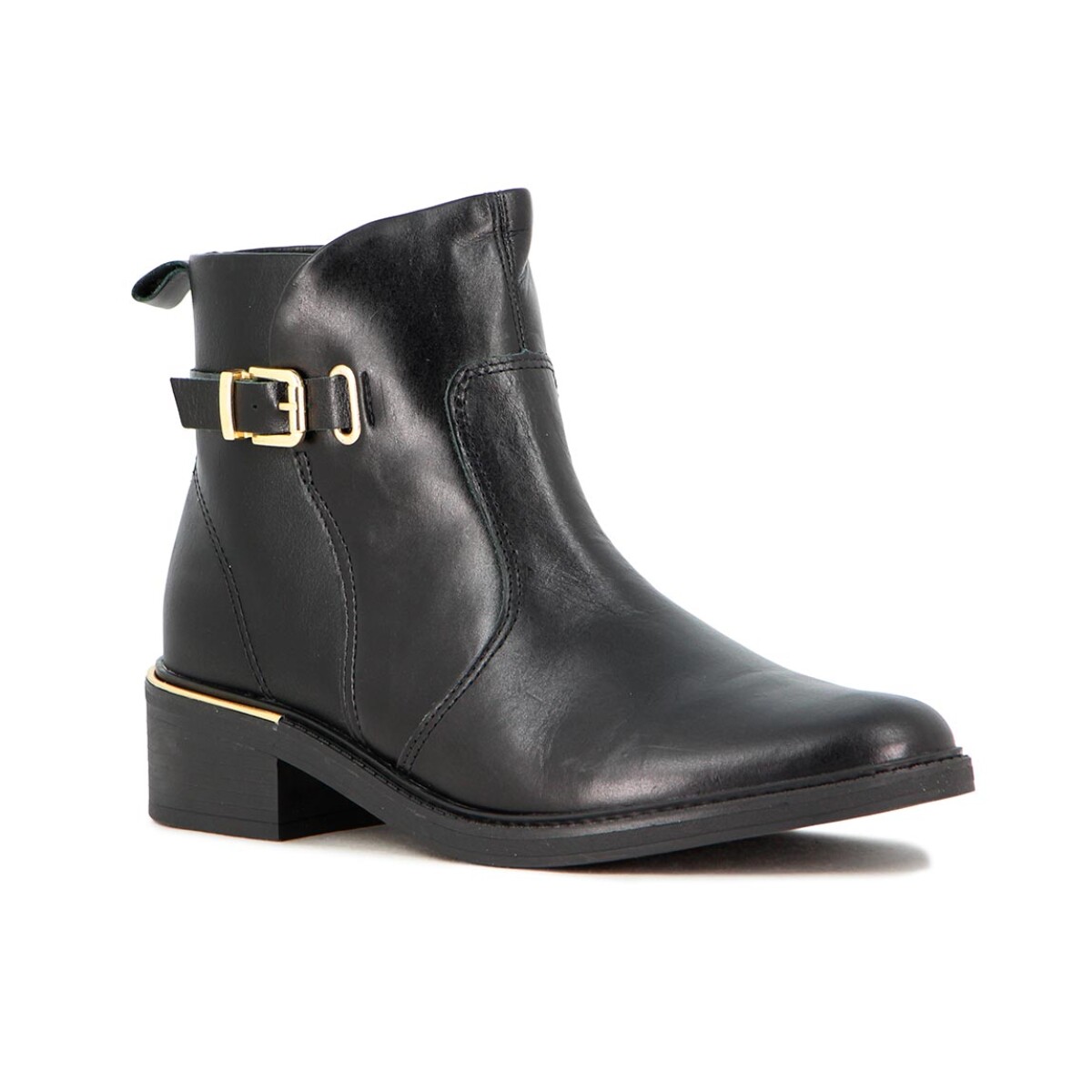 Comfortflex Bota Caña Baja Con Hebilla Taco Bajo Y Detalle En Talon - Negro-negro 