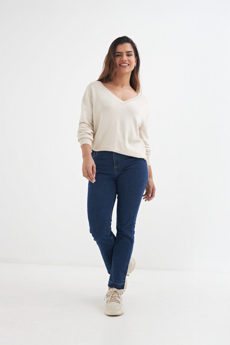 Sweater escote en V liso BEIGE