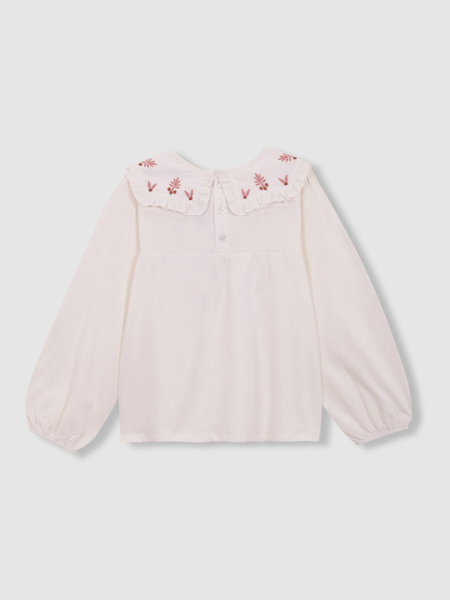 Camiseta Con Cuello Bordado Crudo