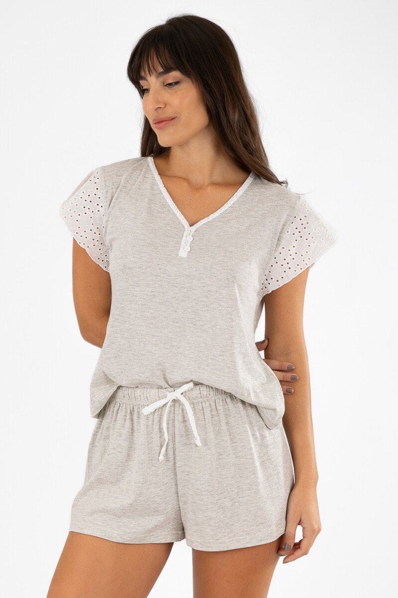 Pijama broderie Gris