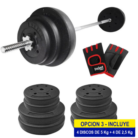Set Barra Maciza 1.50m +30kg Discos Pesas Gimnasio Cmb000710