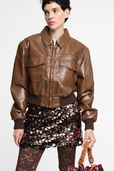 CHAQUETA BIKER CORTA Marron