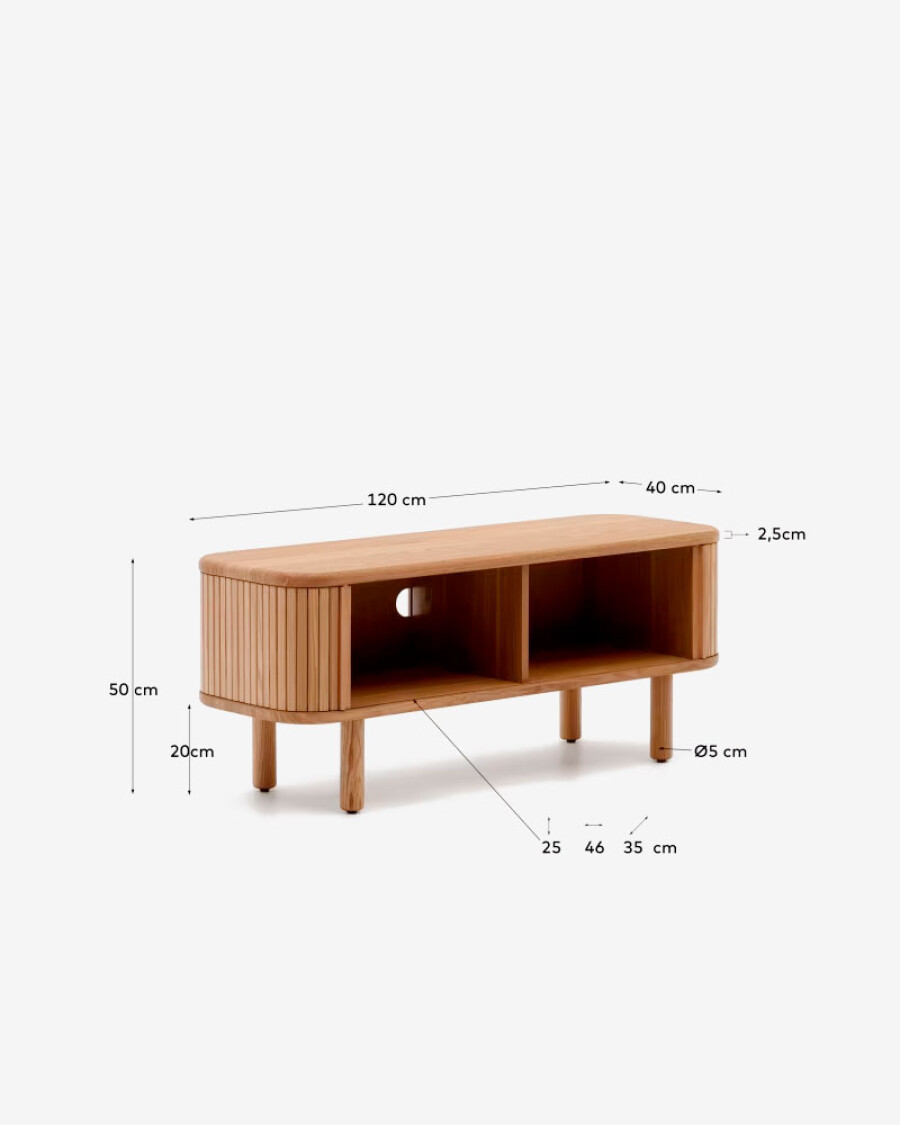 Mueble TV Mailen 2 puertas en chapa de fresno con acabado natural 120 x 50 cm