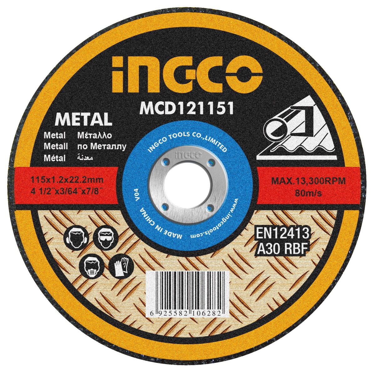 DISCO CORTE METAL 4½ X 12MM INGCO MCD121151 CHATO 115X12MMX222MM UNIDAD 