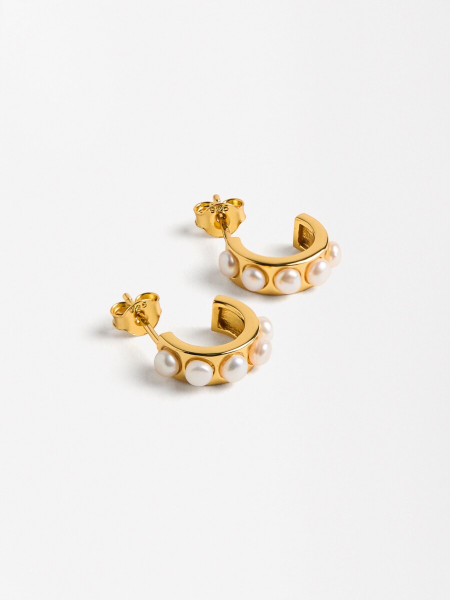 Pendientes Cortos Con Perlas - Plata De Ley 925 dorado