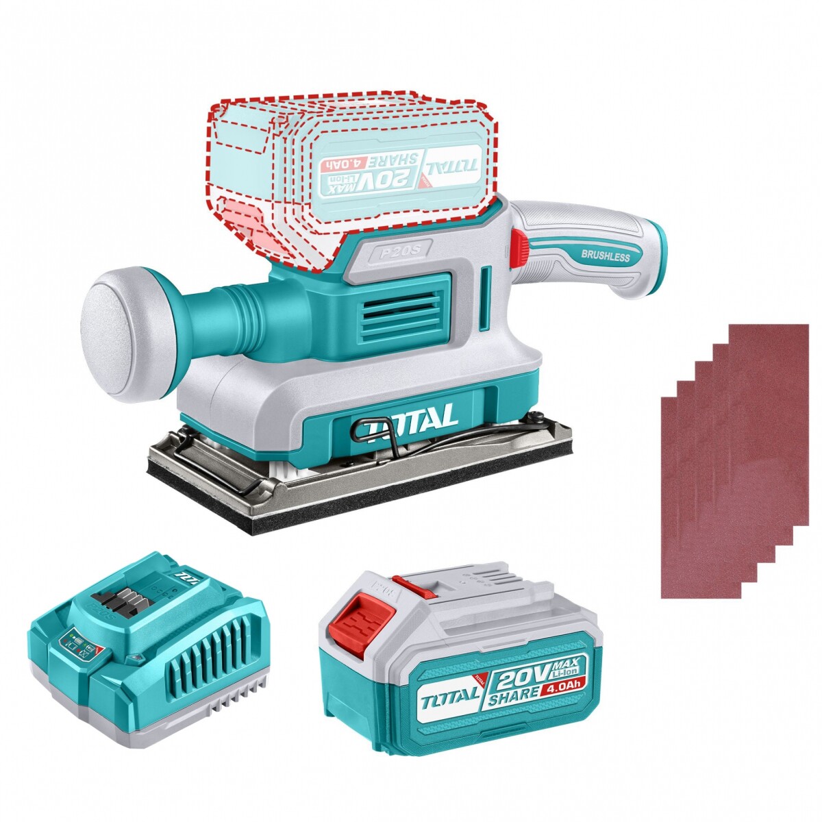 Lijadora Orbital 9x18cm Inalámbrica 20v - Sin Carbones - 1 Batería 4.0Ah 