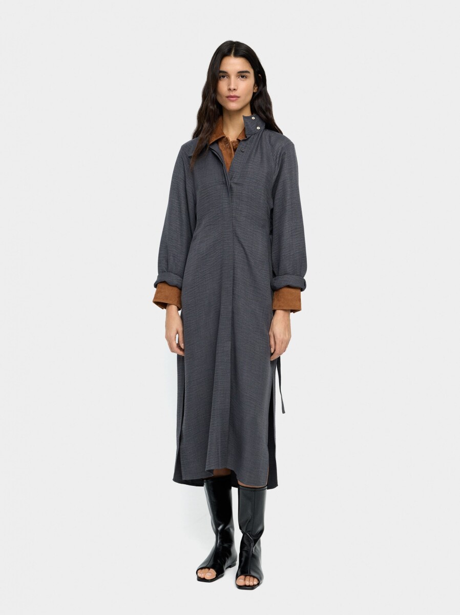 Vestido Midi Efecto Arrugado - gris 