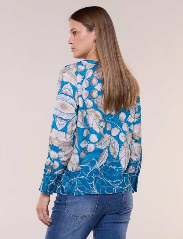 Blusa De Caída Fluida Con Escote Redondo TURQUESA/MULTI