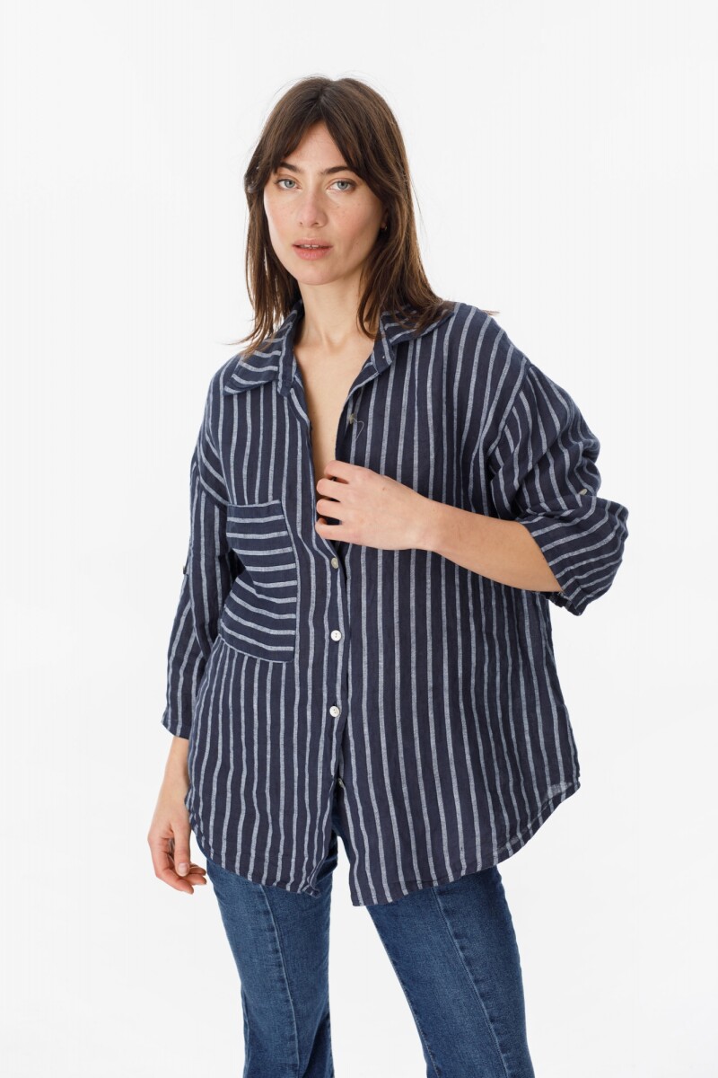Camisa Ulises - Azul Marino - Raya Blanco 