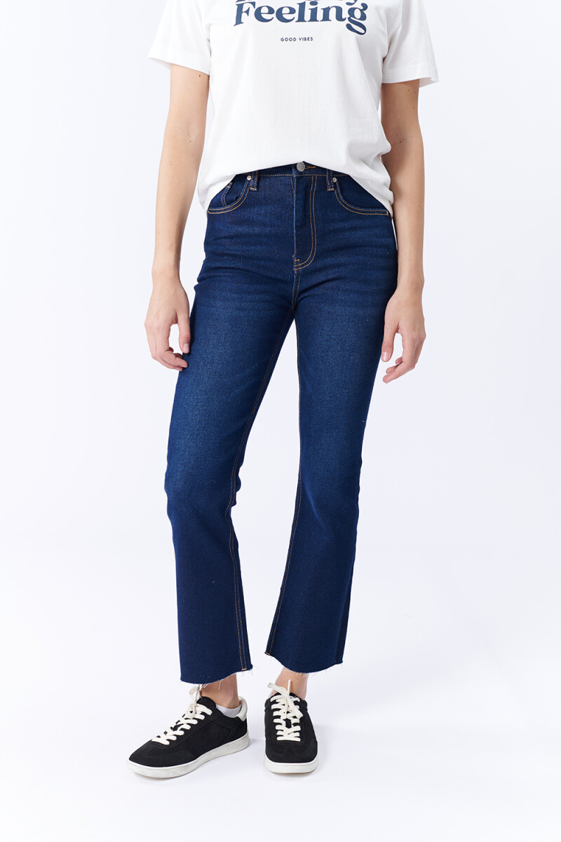 Pantalón jean cropped flare Azul Oscuro