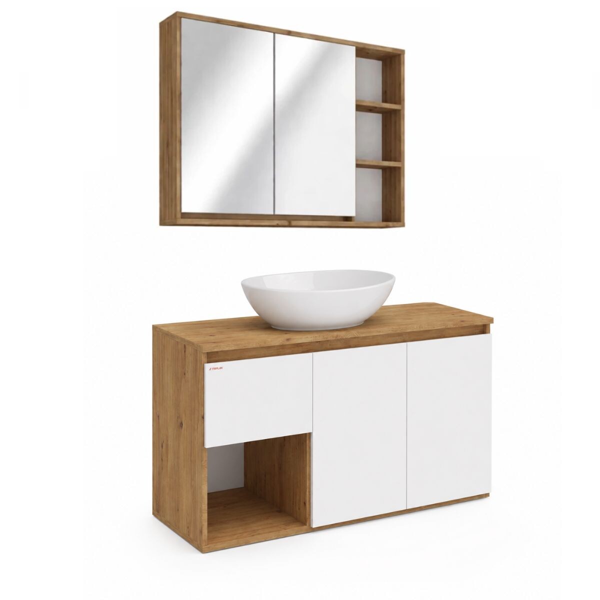 Mueble De Baño Suspendido Apollo Rustico Blanco 90 Cm Con Bacha Y Botiquín 