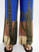 Pantalón Estampado 100 % Lino azul