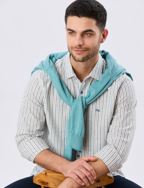 CAMISA RAYADA DE LINO Verde