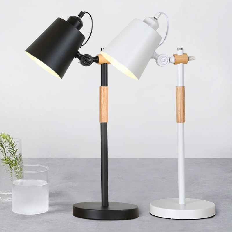 Pack X 2 Lampara Escritorio Portátil Nórdica Metal Y Madera Blanco