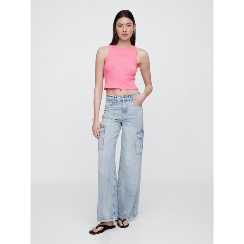V-SL RIB 2X2 LOGO CROP TANK NEON PINK ROSE