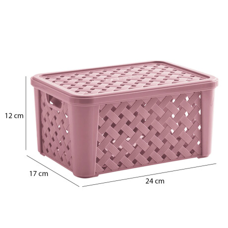Set X3 Cajas Canastos Organizadores Rattan c/ Tapa Paramount Rosa