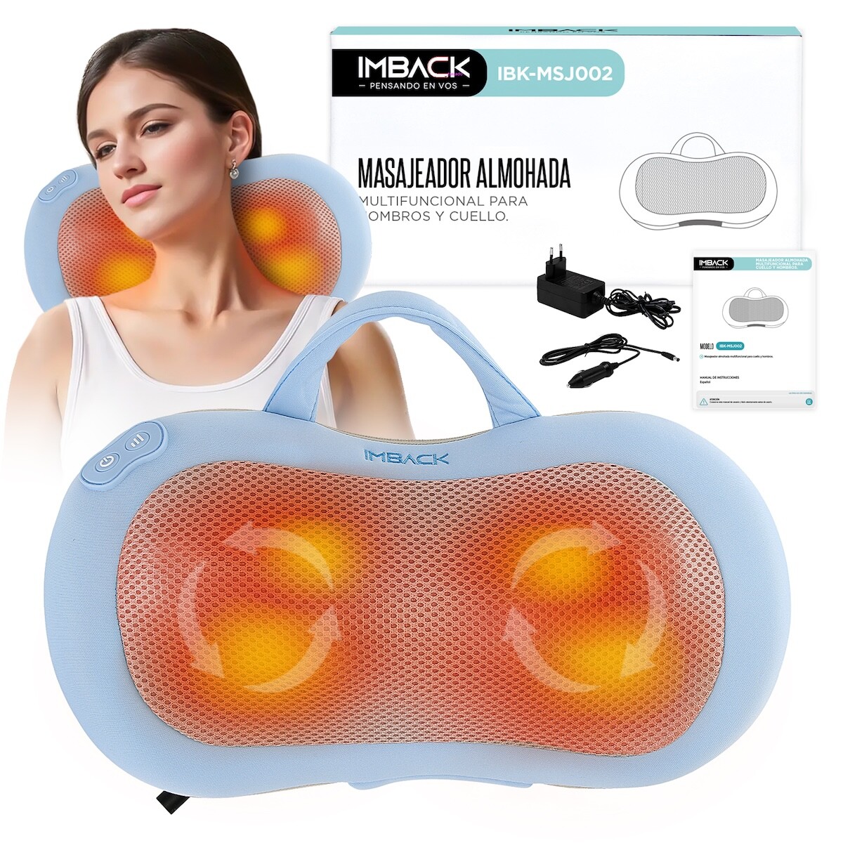 Masajeador Almohada Celeste Multifuncion Cervical Espalda Hombros Grande MSJ002 