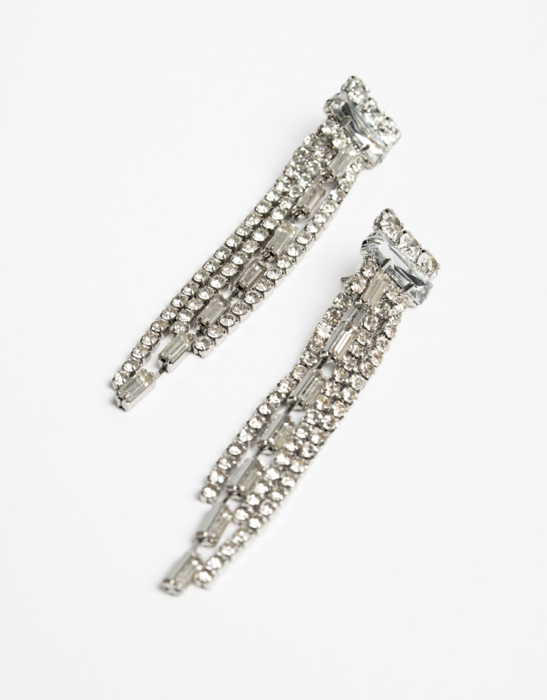 Aros Colgantes Largos Strass Aros Largos Strass - Cristal