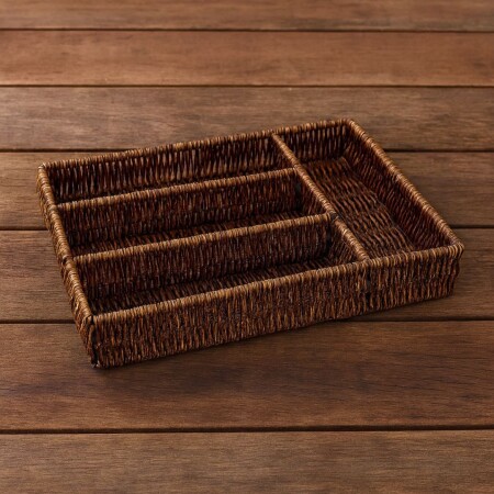 Cubiertera Organizador Cubiertos Simil Rattan 32x22x5cm MARRÓN