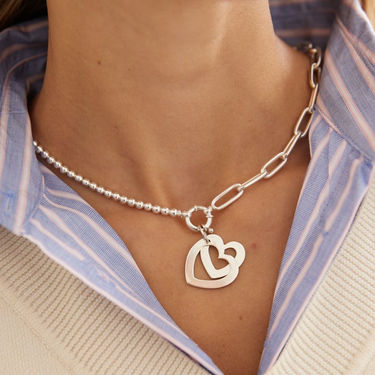 Medalla Corazon Doble - Plata 925 