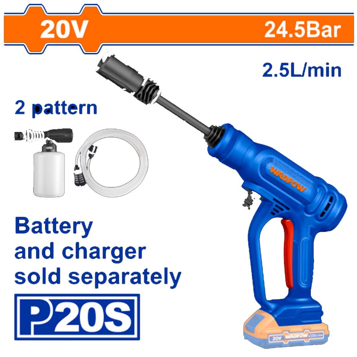 HIDROLAVADORA A BATERIA 245BAR 25LT/MIN 20V P20S S/BAT WQX0120 WADFOW 