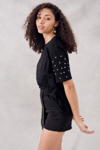 Remerón Algodón Brillo Mangas Negro