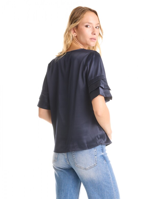 Blusa Saten Volados AZUL