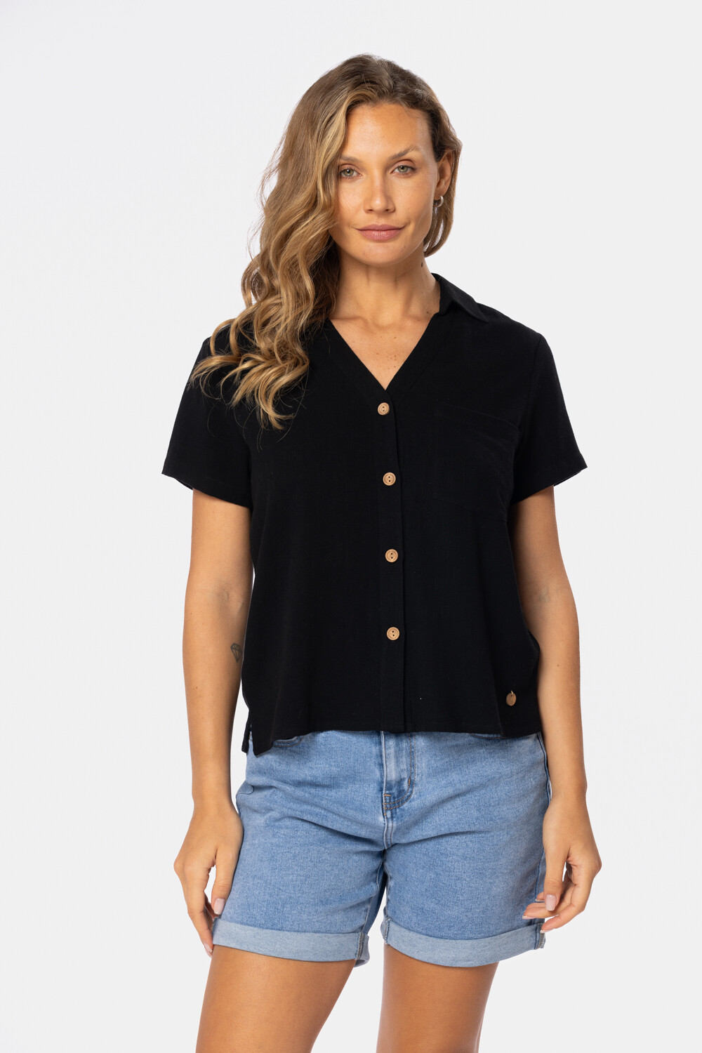 CAMISA DE LINO LISA Negro