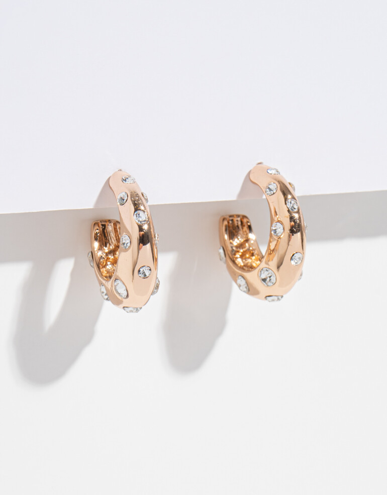 Aros Argollas Strass Argollas Con Strass - Dorado