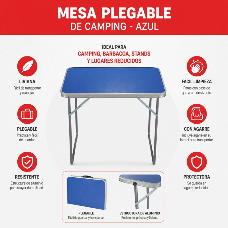 Mesa plegable de camping AZUL