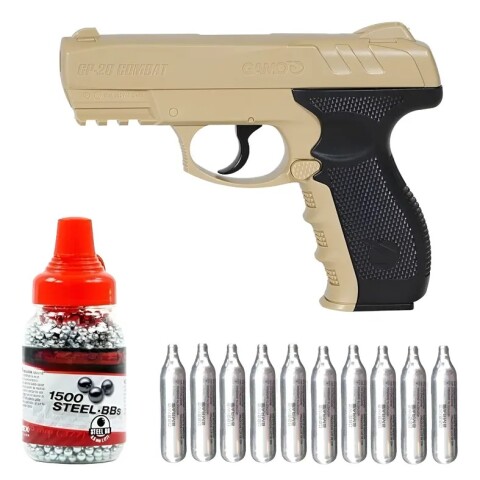 Pistola Gamo GP-20 Combat Cal. 4,5 mm + 10 Garrafas CO₂ + 1000 Balines Pistola Gamo GP-20 Combat Cal. 4,5 mm + 10 Garrafas CO₂ + 1000 Balines