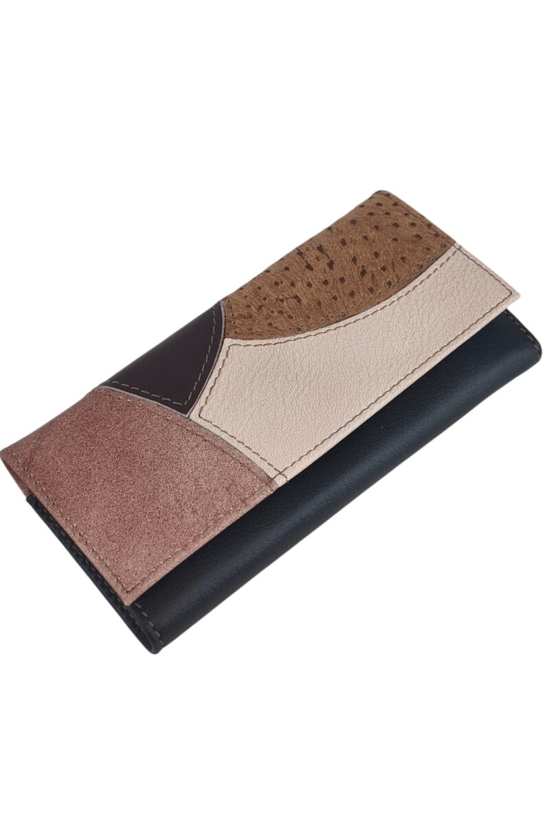 Billetera Larga Cuero Genuino Patchwork Multicolor