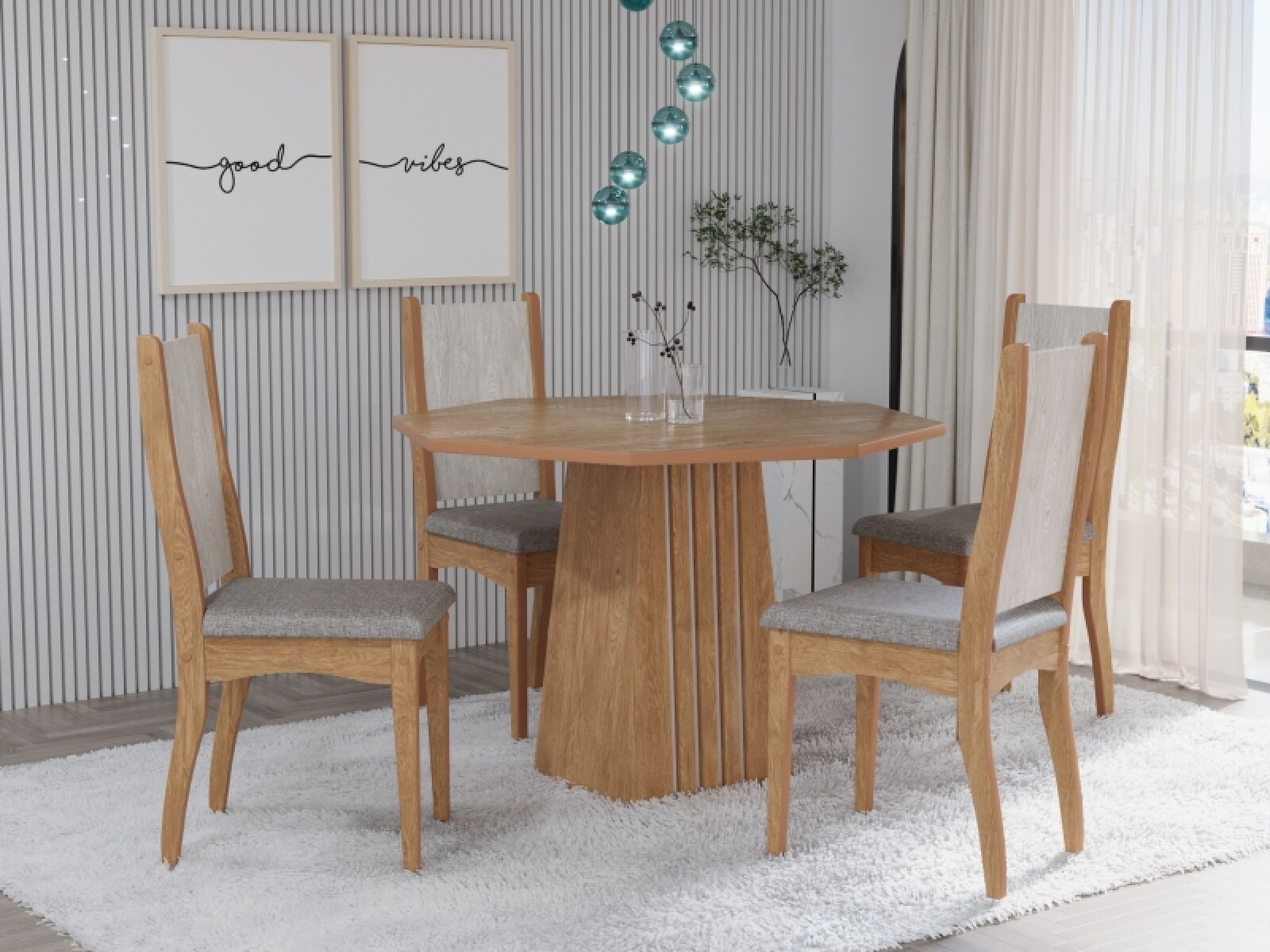 Juego Comedor 4 Sillas Hexagonal 1.04 Venecia+paris 