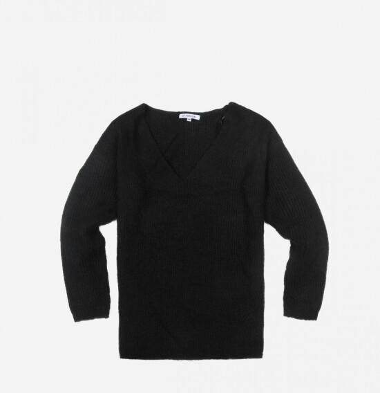 Sweater escote en V manga larga NEGRO